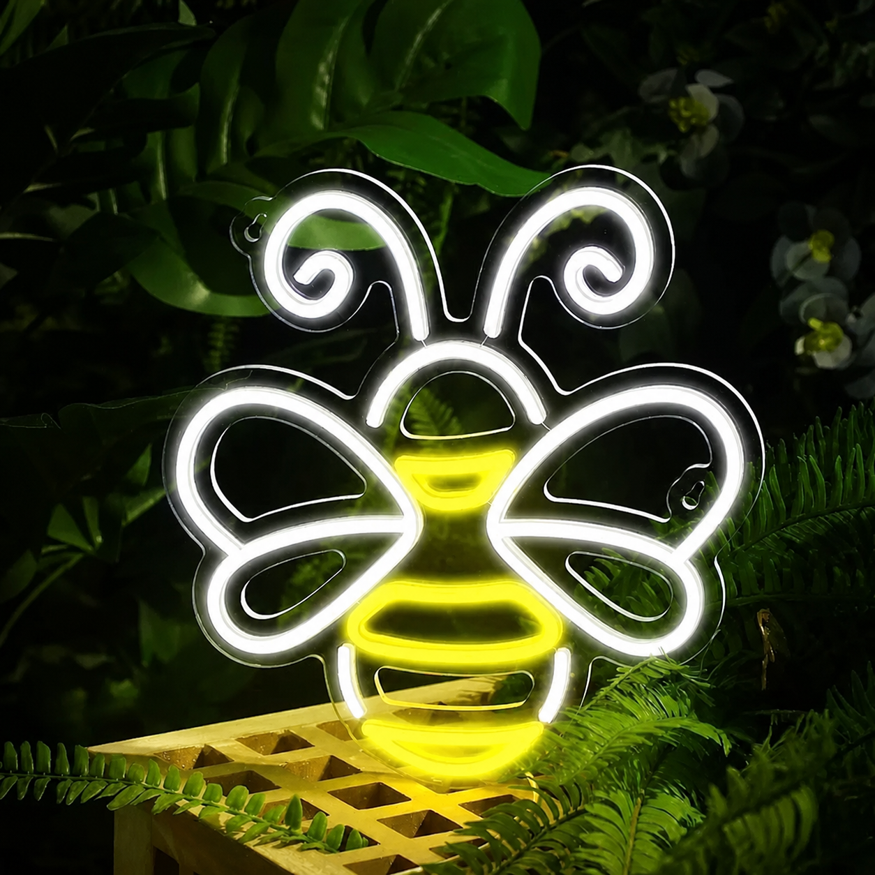 Cute Bee LED Neon Sign Honey Bee Neon Light Yellow White Insect Wall Decor for Kids Room Garden Theme Decor