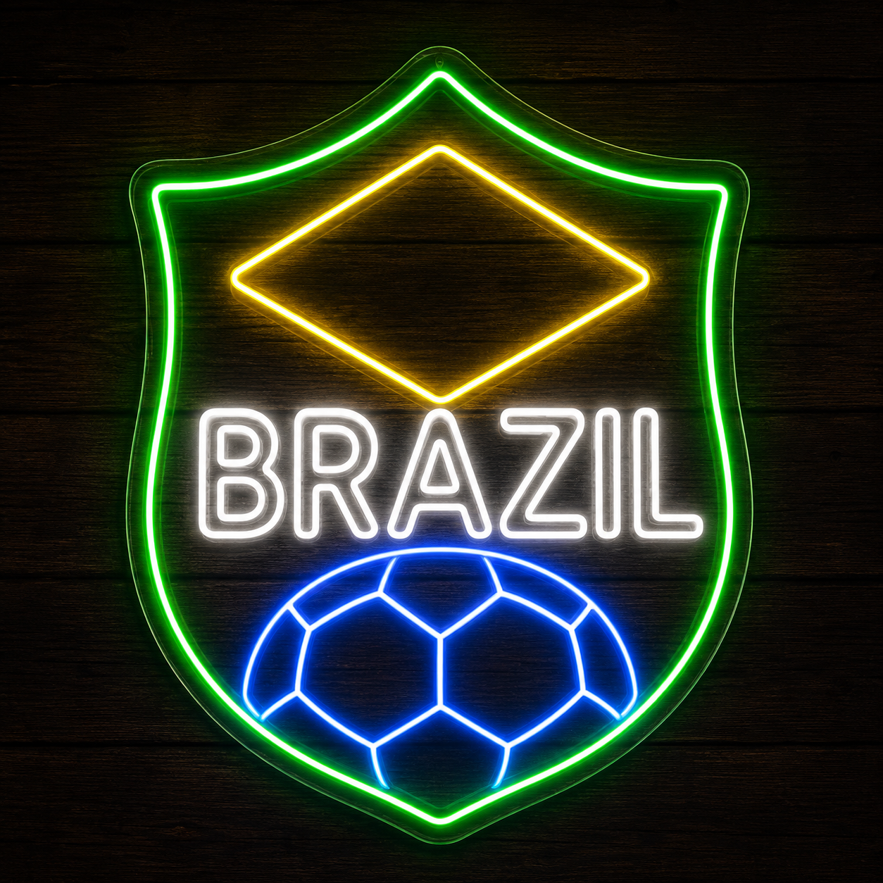Brazil Shield Soccer LED Neon Sign Brazilian Football Neon Light Wall Decor for Sports Bar Game Room