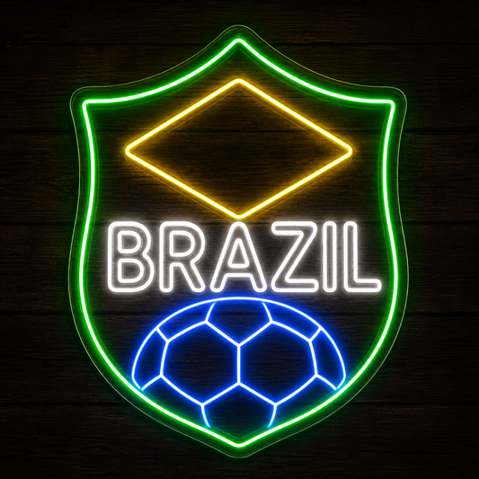 Brazil Shield Soccer LED Neon Sign Brazilian Football Neon Light Wall Decor for Sports Bar Game Room