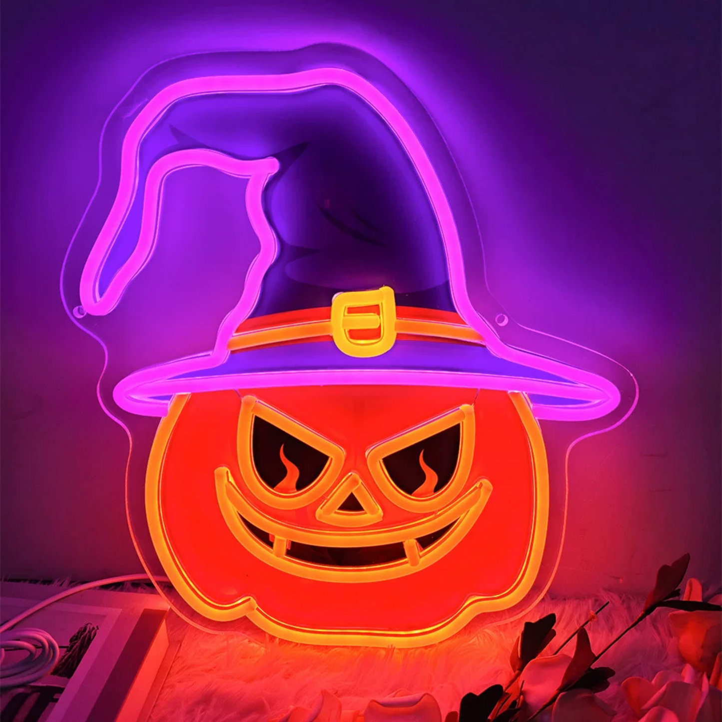 Halloween Pumpkin LED Neon Sign Witch Hat Jack O Lantern Neon Light Wall Decor for Party Room Bar Halloween Decor