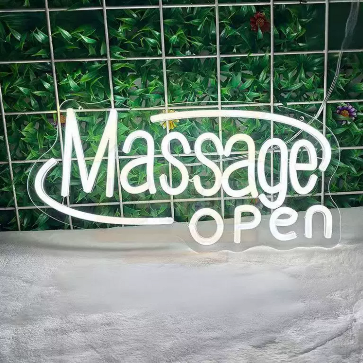 Massage Open LED Neon Sign in Warm White for Spa Salon and Wellness Decor
