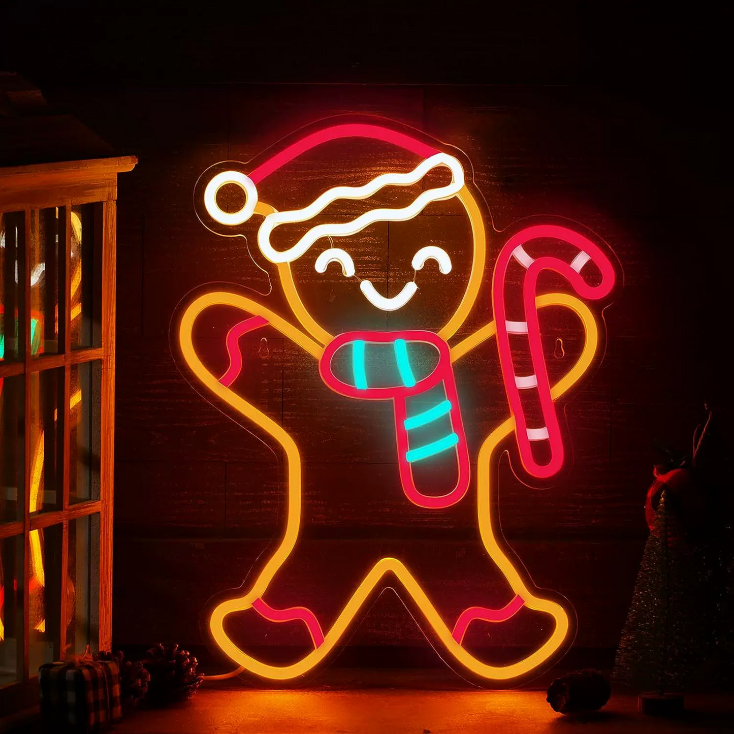 Gingerbread Man Neon Sign LED Wall Light for Holiday Party Decor