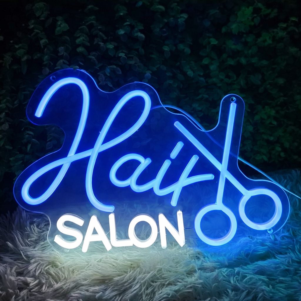 Hair Salon Neon Sign with Scissors for Beauty Salon Wall Decor