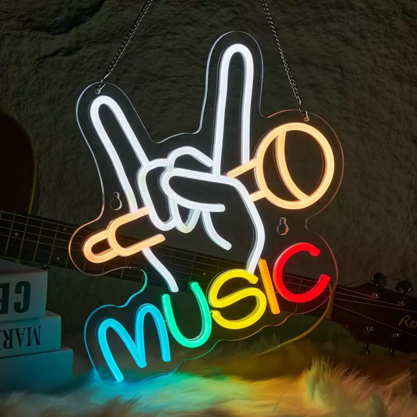 Music LED Neon Sign Rock Hand Microphone Neon Light for Bar Studio Room Decor