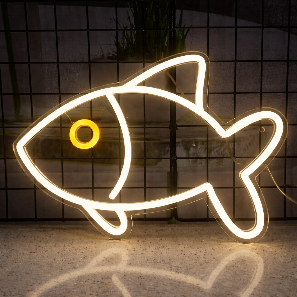 Minimalist Blue Fish LED Neon Sign for Bar Aquarium Wall Decor