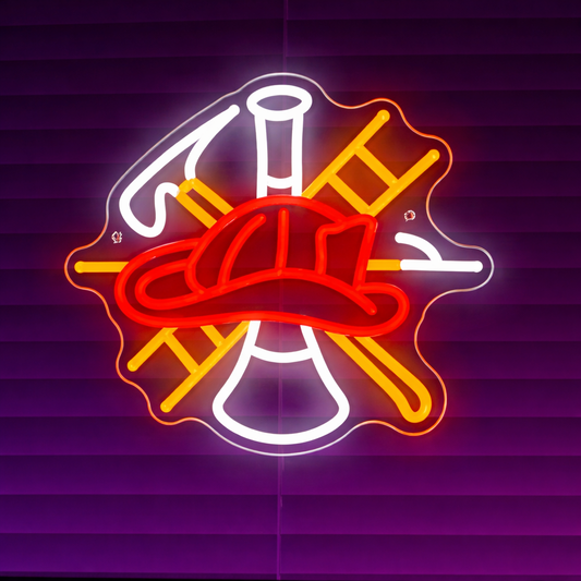 Firefighter Helmet & Tools LED Neon Sign for Firehouse Wall Decor