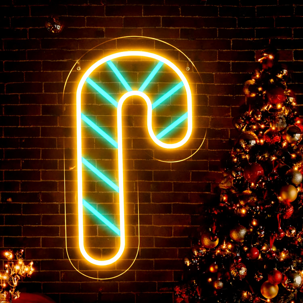 LED Candy Cane Neon Sign Red, Green & White Christmas Decoration