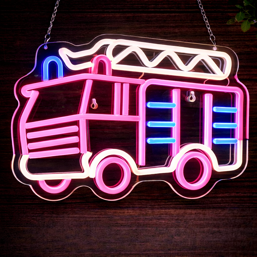 Fire Truck LED Neon Sign for Kids Room & Firefighter Theme Decor