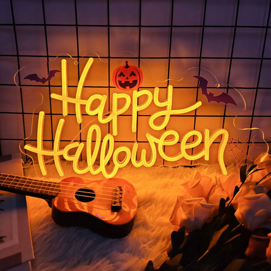 Happy Halloween LED Neon Sign Pumpkin Bat Neon Light Wall Decor for Party Room Bar Halloween Decoration