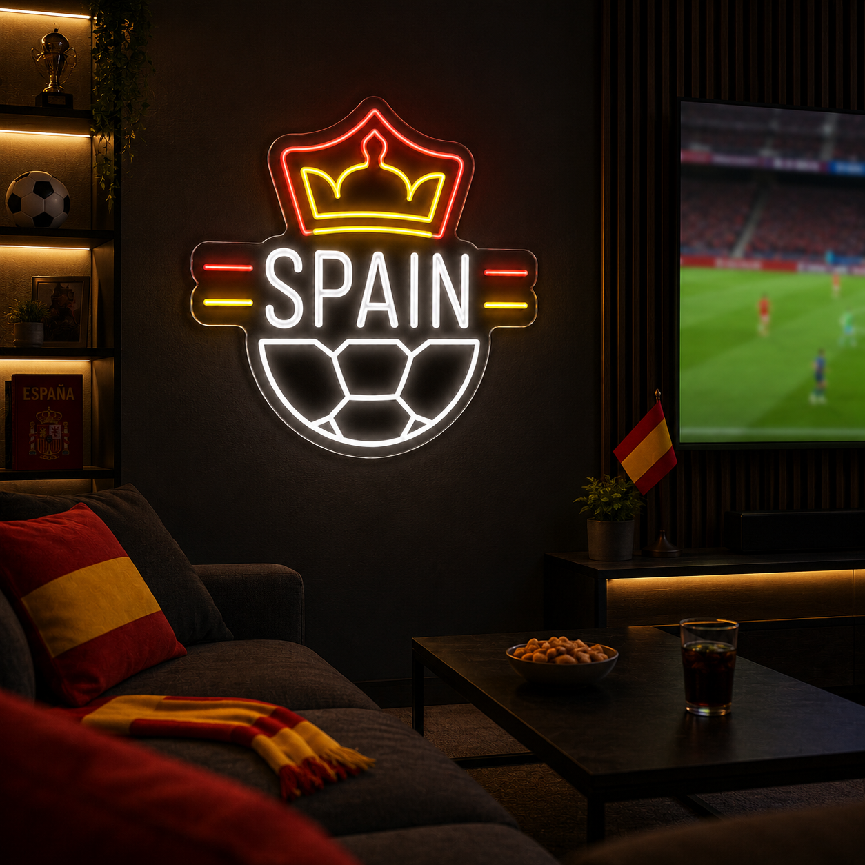 Spain Soccer LED Neon Sign Football Neon Light Wall Decor for Sports Bar Game Room