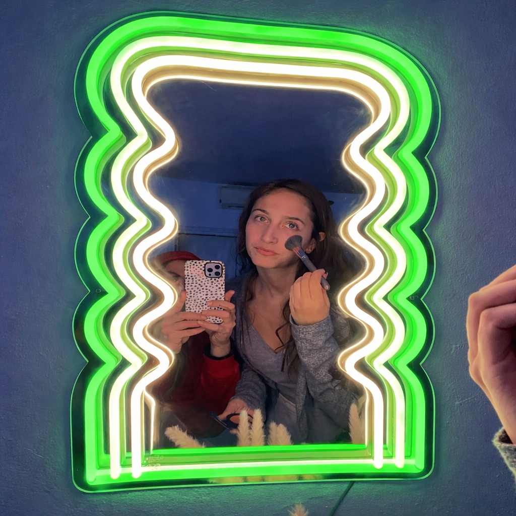 Wavy Frame LED Neon Mirror Sign for Vanity & Makeup Spaces