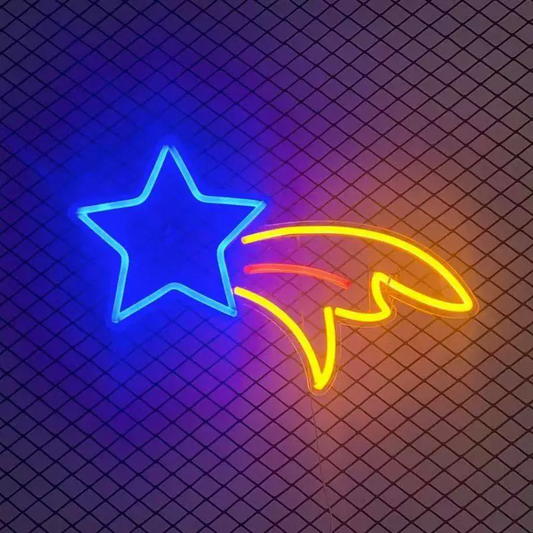 Shooting Star LED Neon Sign Colorful Star Light for Kids Room Space Wall Decor