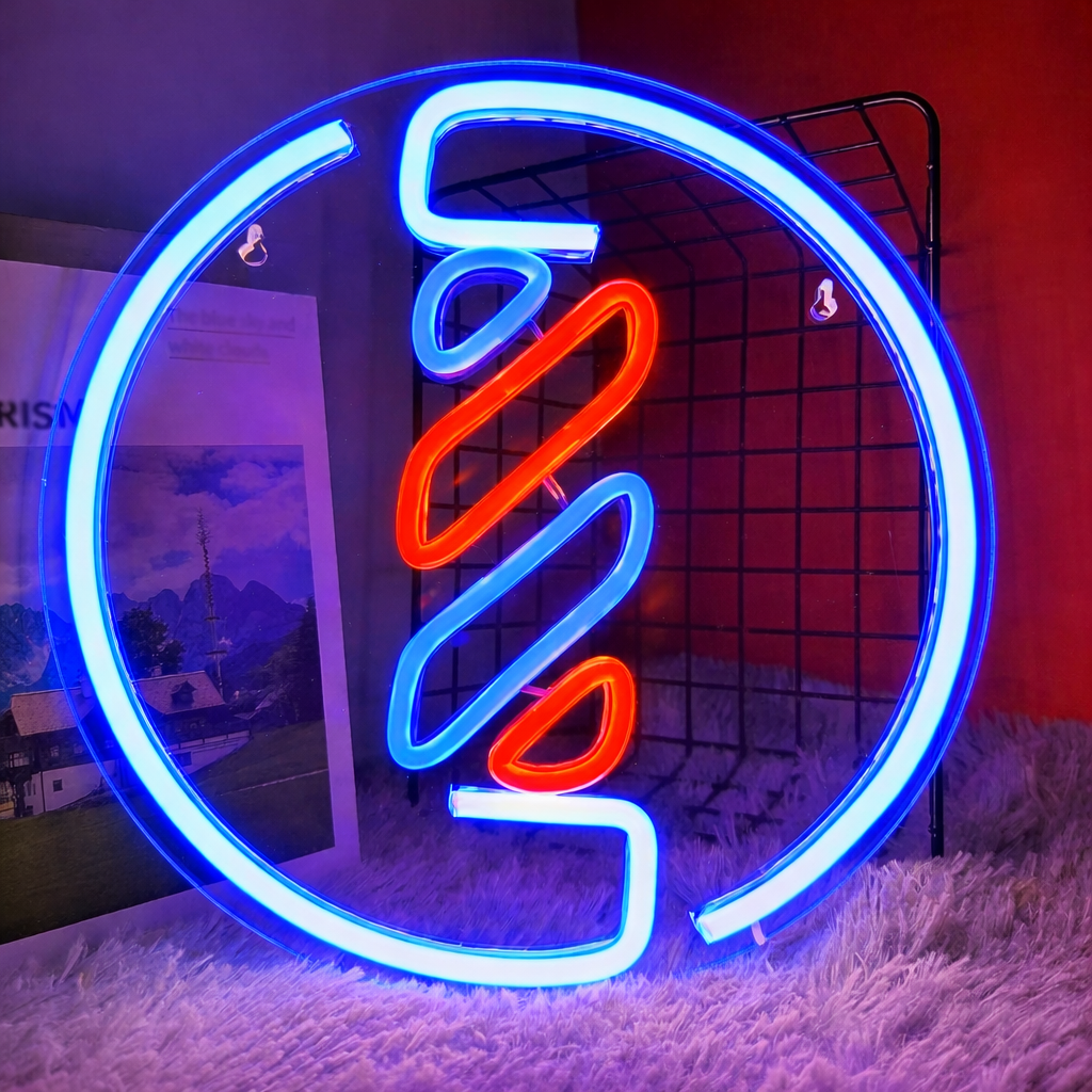 Round Barber Pole Neon Sign for Hair Salon Shop Wall Decor