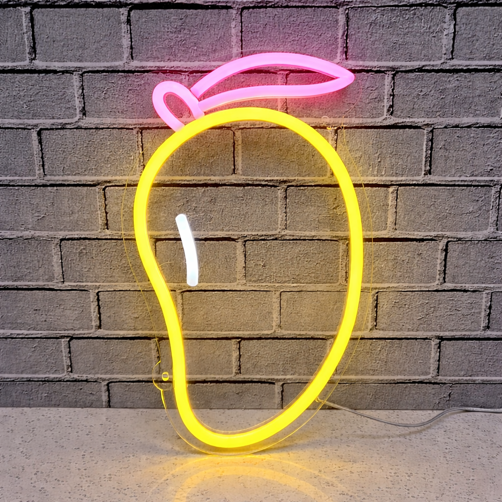 Mango LED Neon Sign Yellow Fruit Neon Light with Green Leaf for Kitchen Bar Wall Decor