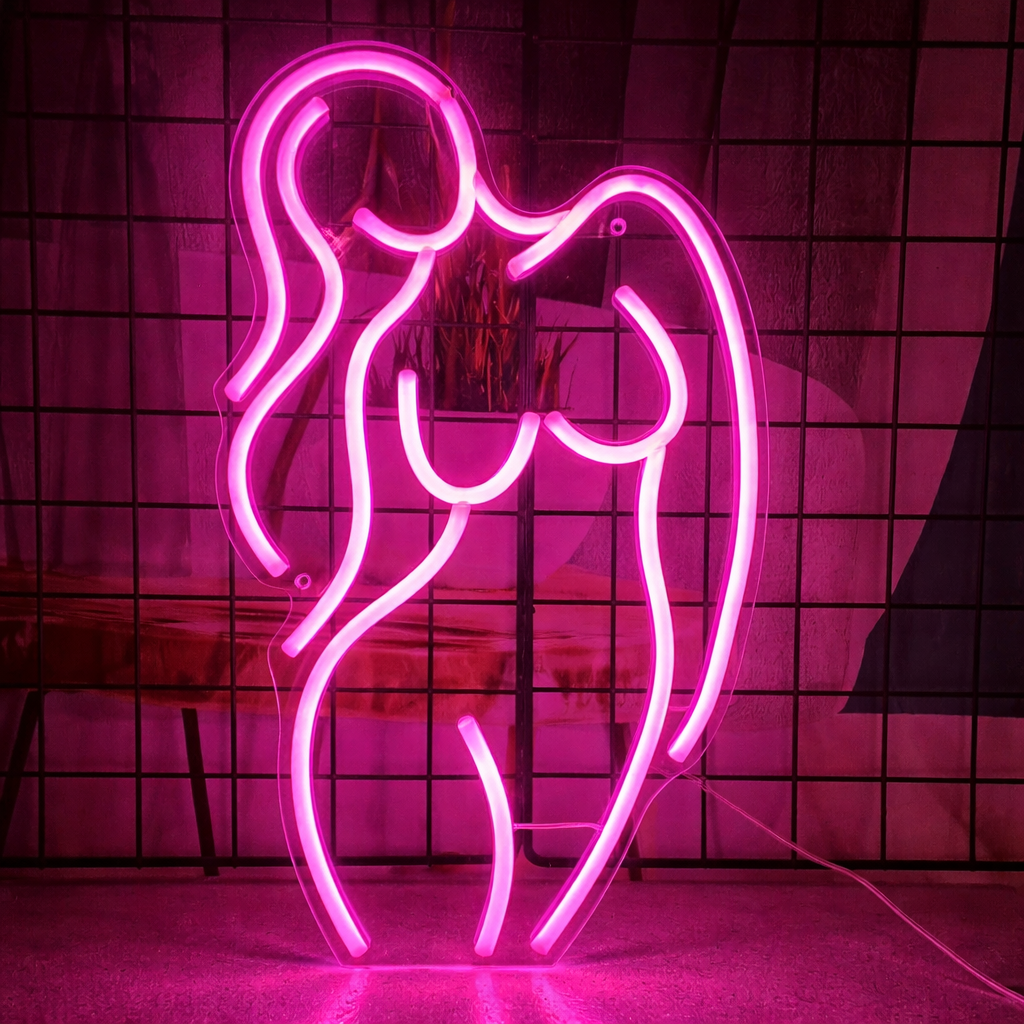Minimalist Couple Outline LED Neon Sign Pink Romantic Silhouette Neon Light for Bedroom Decor