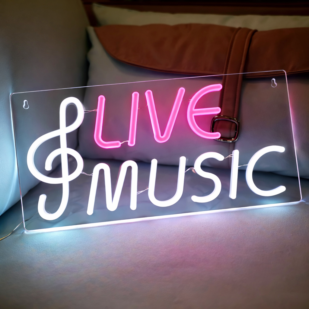 Live Music LED Neon Sign Treble Clef Neon Light for Room Bar Wall Decor