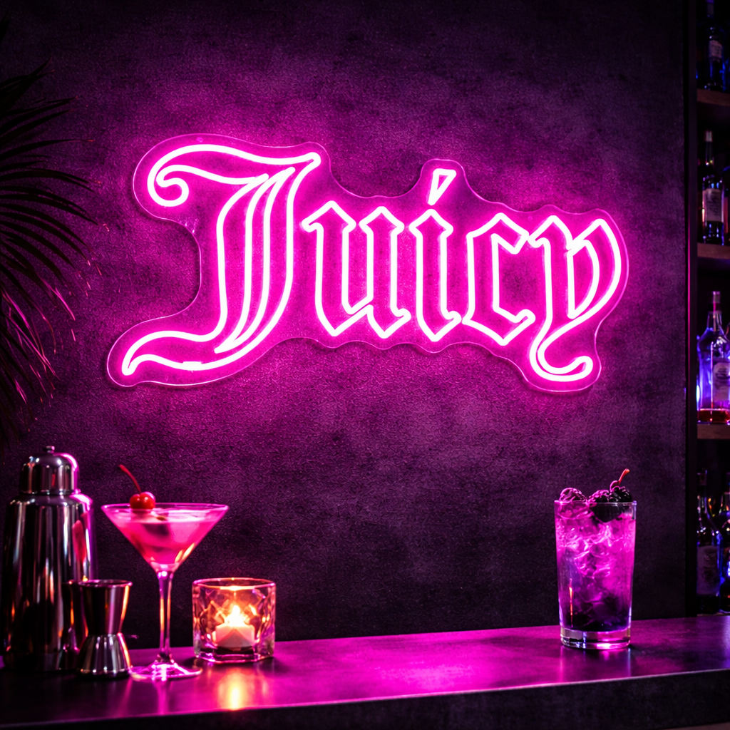 Juicy LED Neon Sign Pink Gothic Neon Light for Bar Room Wall Decor