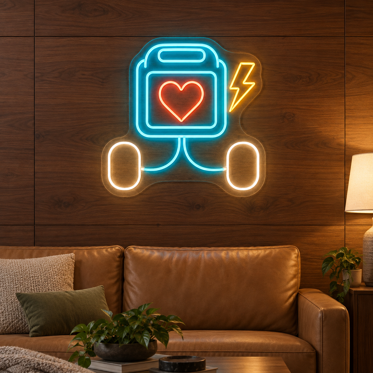 AED Defibrillator & Heart LED Neon Sign for CPR Classrooms - interior setting
