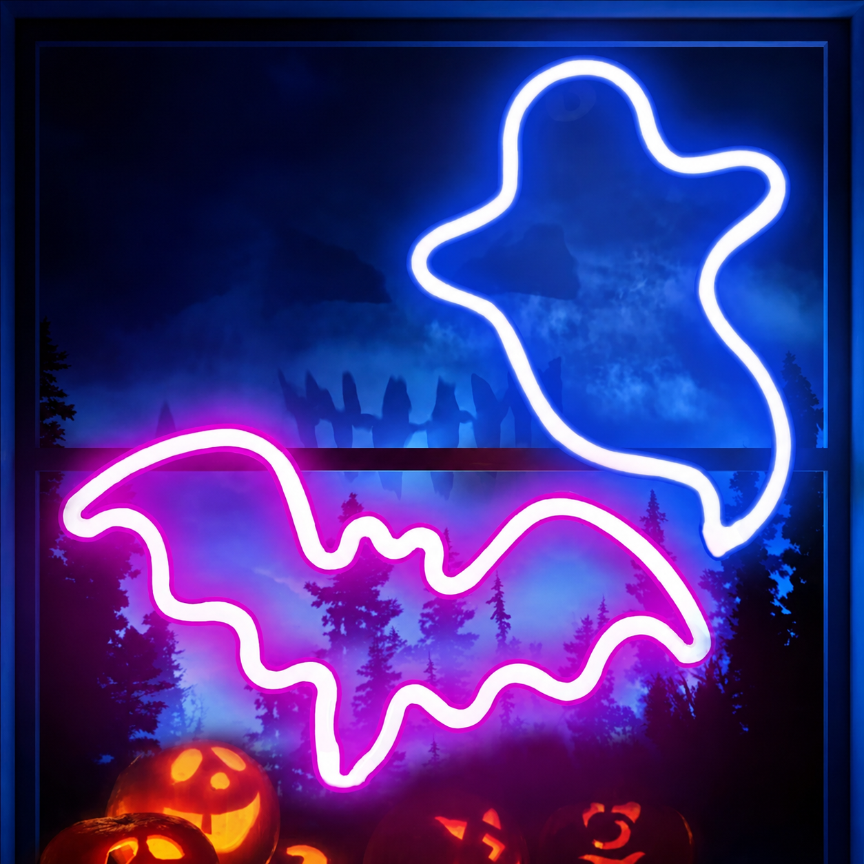 Ghost and Bat LED Neon Sign Halloween Neon Light Wall Decor for Bedroom Party Bar