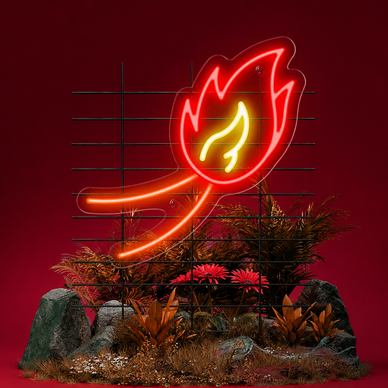 Flaming Leaf LED Neon Sign Red Orange Fire Neon Light Wall Decor for Bedroom Gaming Room
