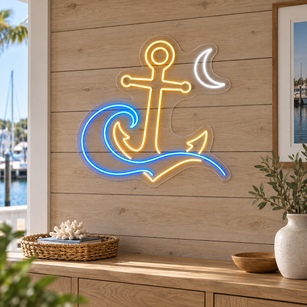 Anchor & Curling Wave LED Neon Sign for Marina Resorts - interior setting