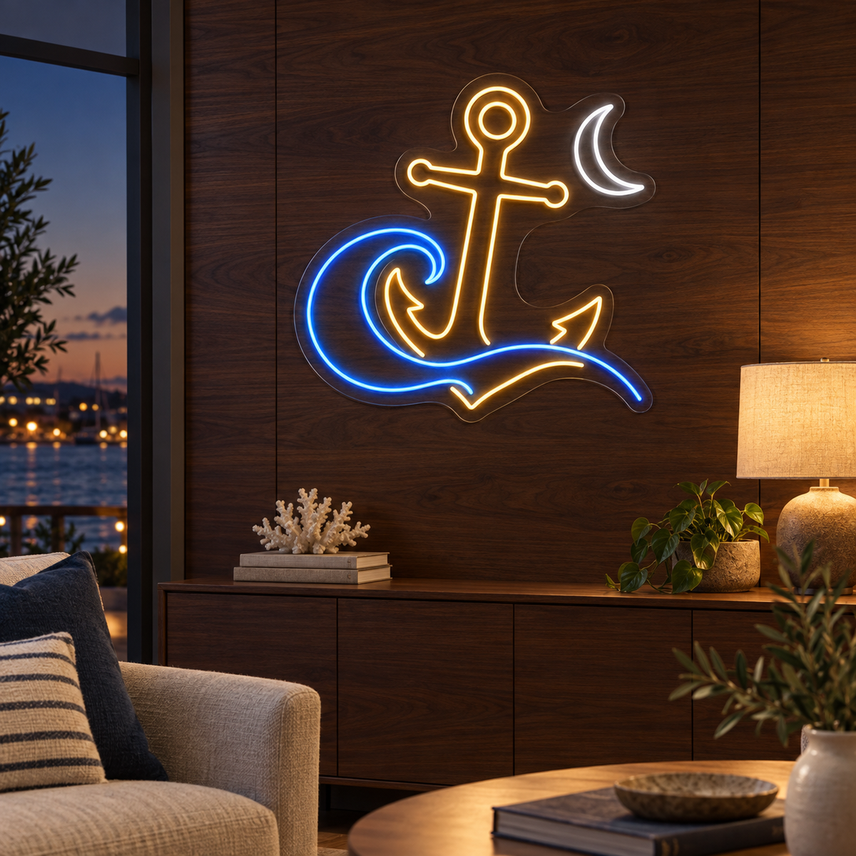 Anchor & Curling Wave LED Neon Sign for Marina Resorts - interior setting