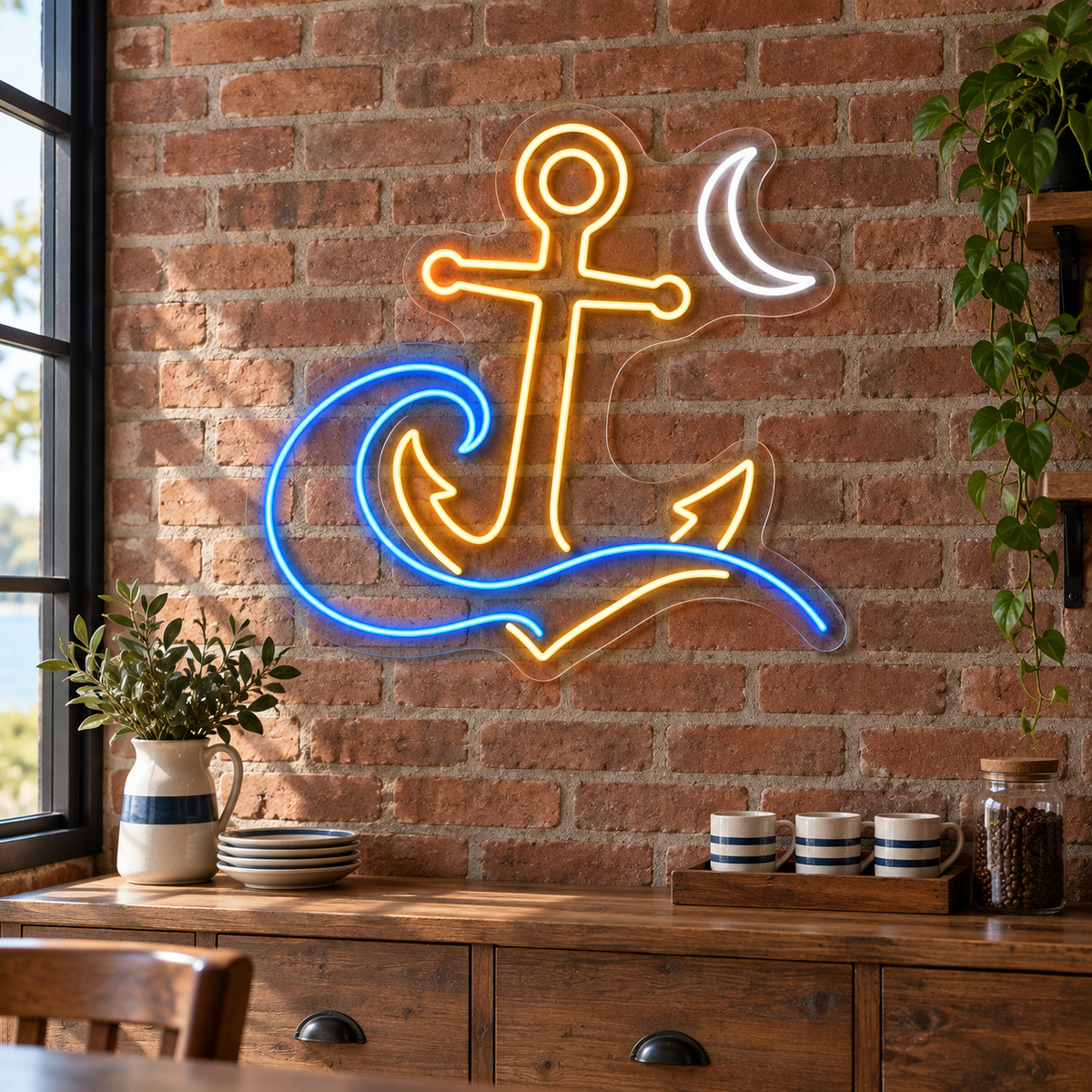 Anchor & Curling Wave LED Neon Sign for Marina Resorts - interior setting