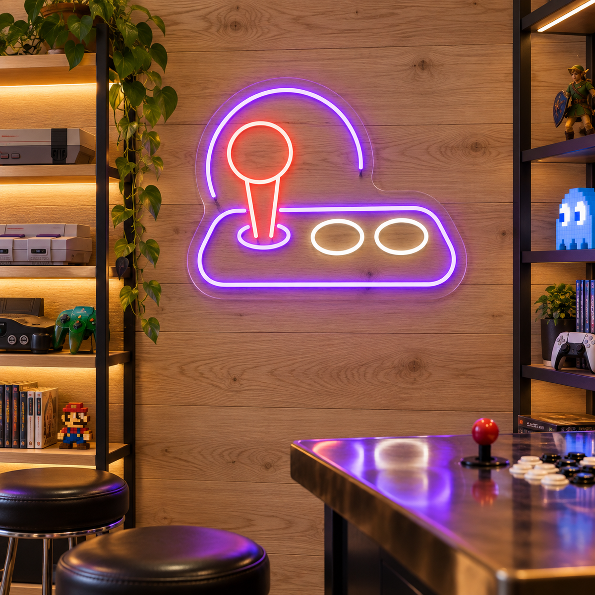 Arcade Joystick LED Neon Sign for Arcade Corners - interior setting
