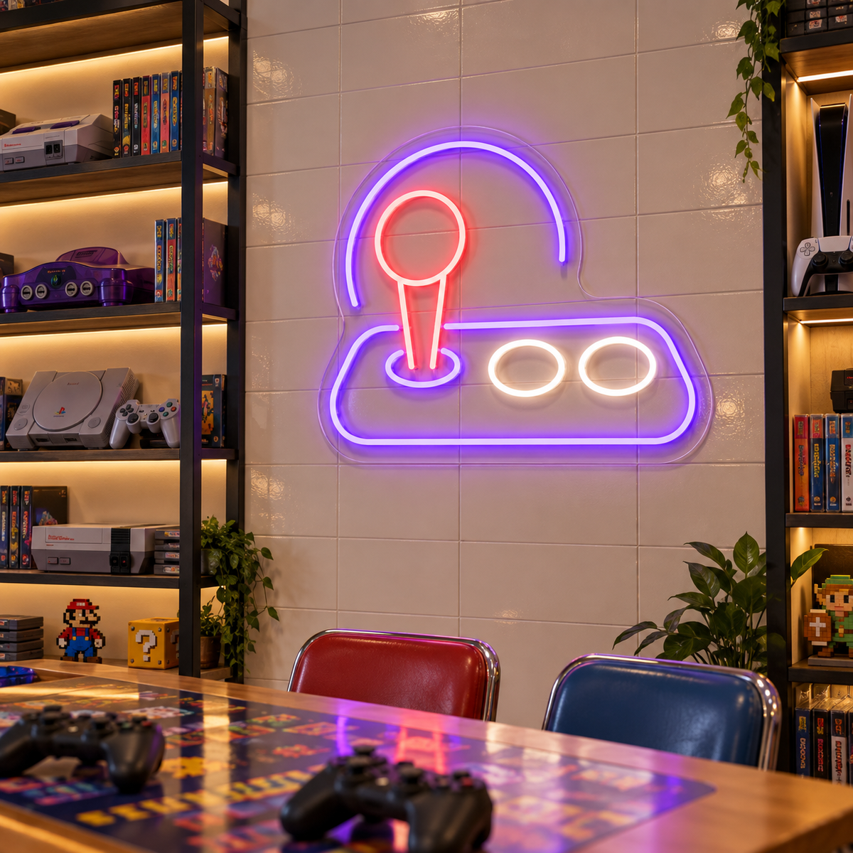 Arcade Joystick LED Neon Sign for Arcade Corners - interior setting