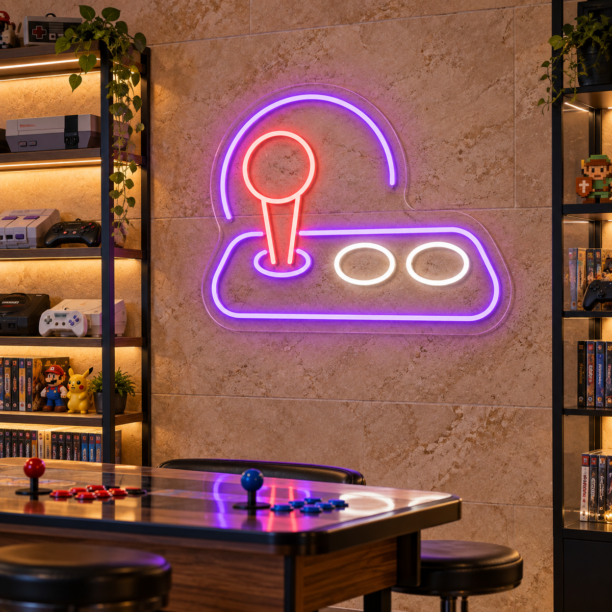 Arcade Joystick LED Neon Sign for Arcade Corners - interior setting