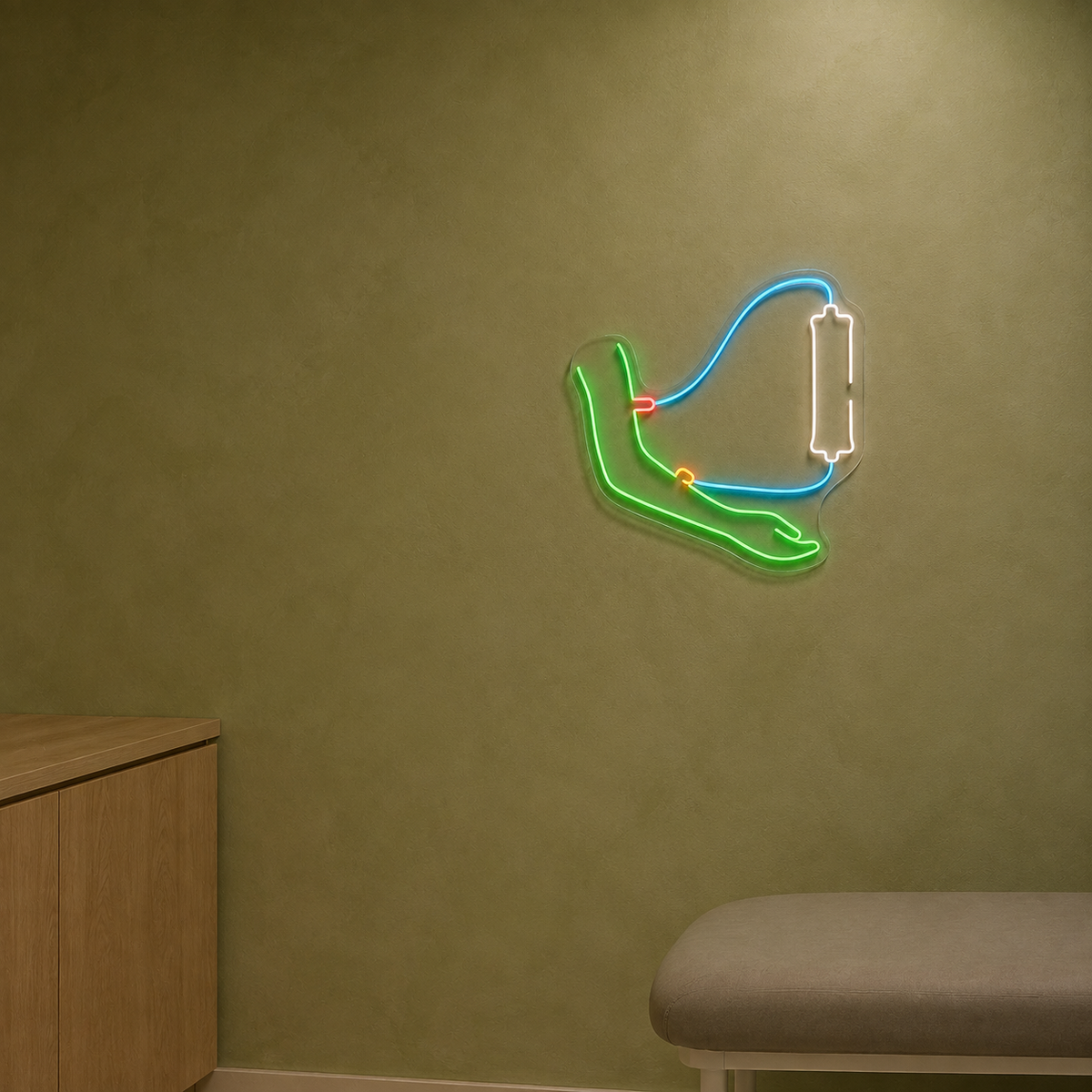 Arm & Dialysis Lines LED Neon Sign for Dialysis Centers - interior setting