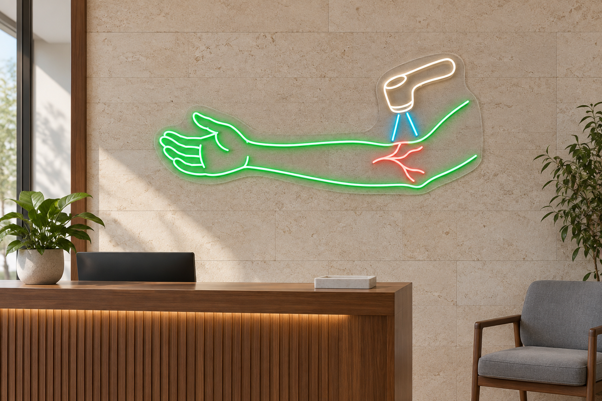 Arm & Vein Scanner LED Neon Sign for Blood Draw Centers - interior setting
