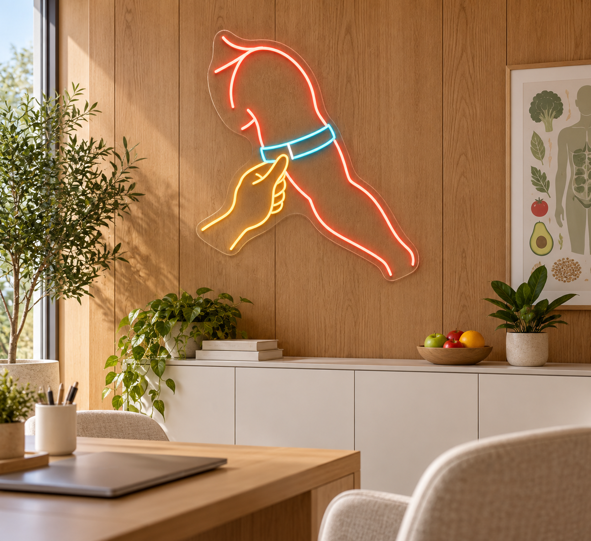 Arm Measurement LED Neon Sign for Nutrition Centers - interior setting