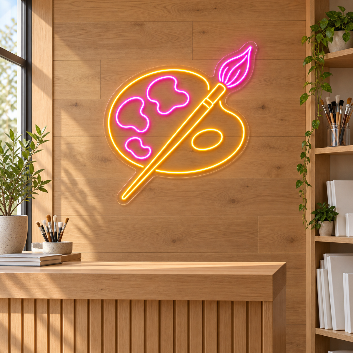 Palette & Paintbrush LED Neon Sign for Art Schools - interior setting