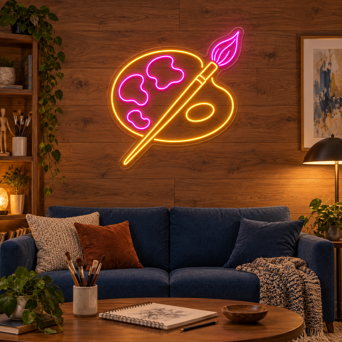 Palette & Paintbrush LED Neon Sign for Art Schools - interior setting