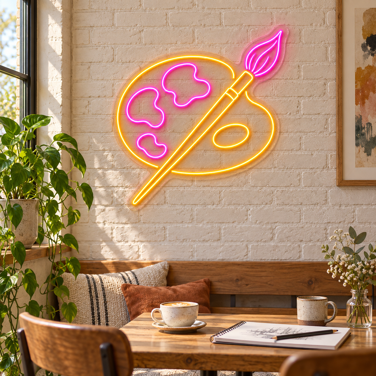 Palette & Paintbrush LED Neon Sign for Art Schools - interior setting