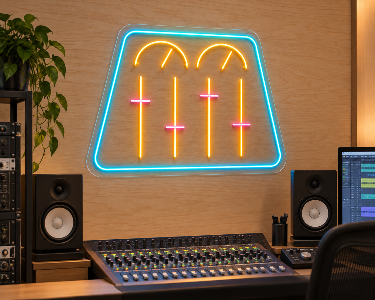 Audio Mixing Console LED Neon Sign for Audio Studios - interior setting