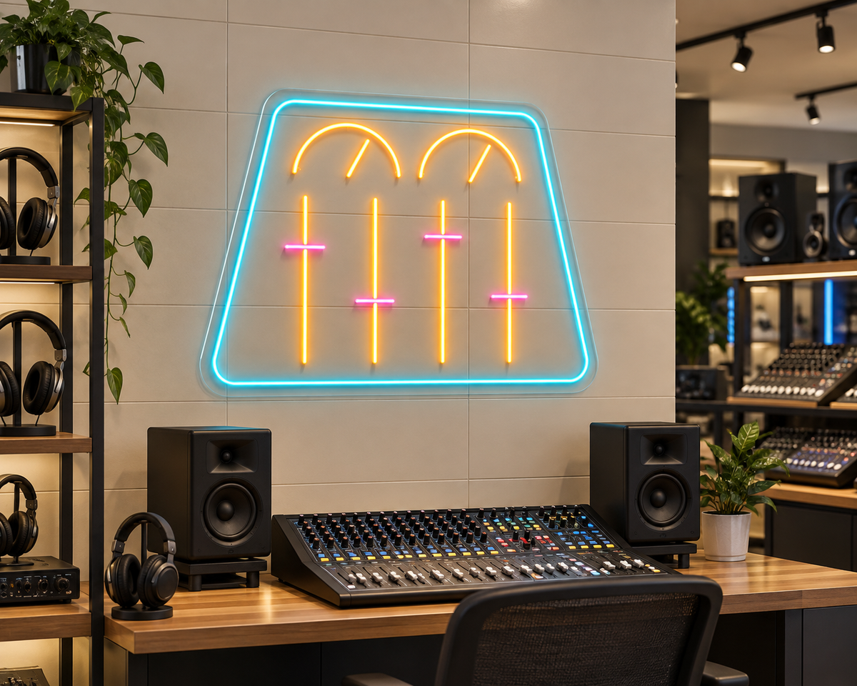 Audio Mixing Console LED Neon Sign for Audio Studios - interior setting