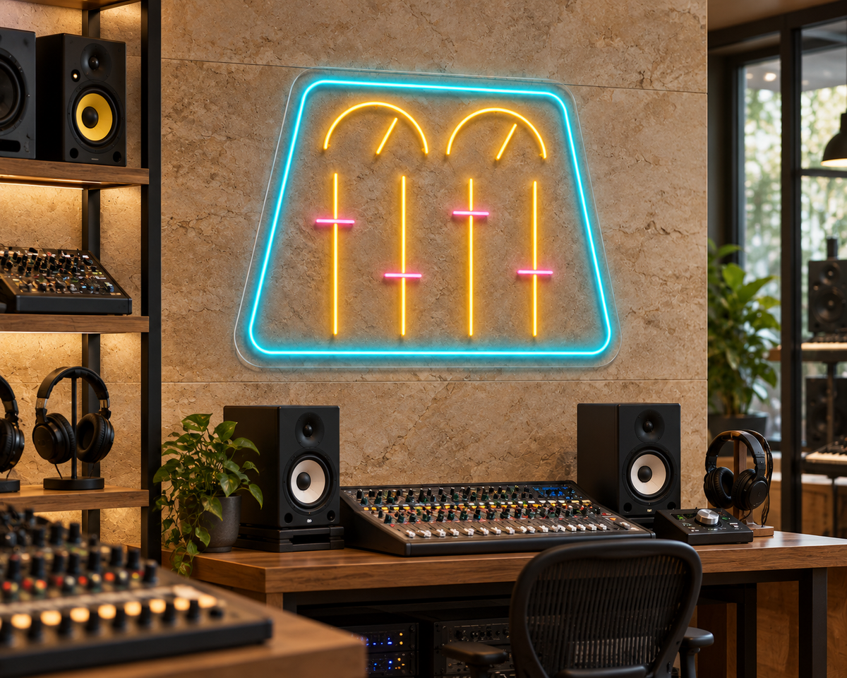 Audio Mixing Console LED Neon Sign for Audio Studios - interior setting