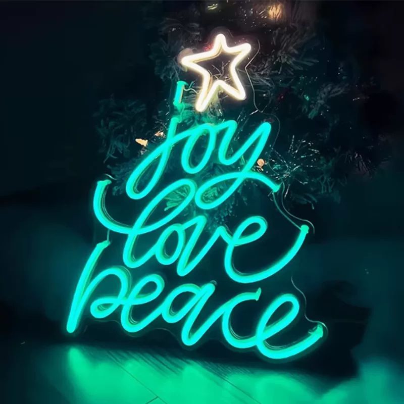 Joy Love Peace Christmas Tree LED Neon Sign Holiday Neon Light Wall Decor for Home Party Bedroom