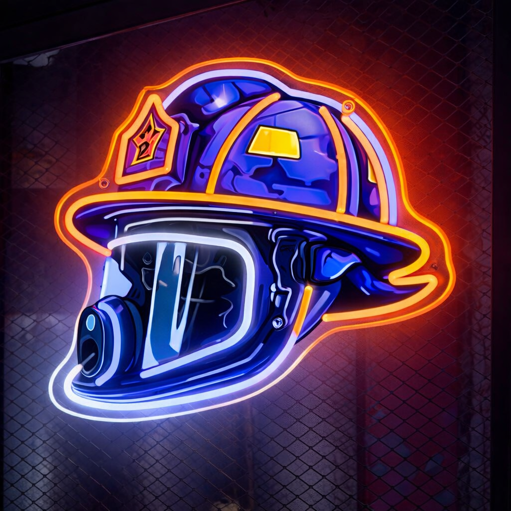 Firefighter Helmet & Mask LED Neon Sign for Firehouse Garage Decor
