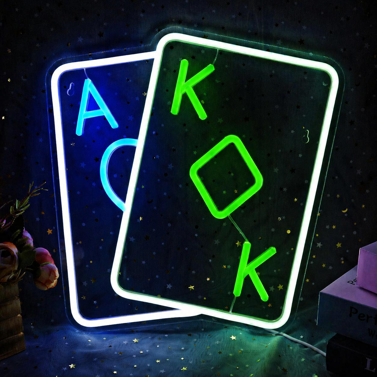 Poker King & Ace LED Neon Sign Playing Cards Neon Light for Game Room Bar Decor