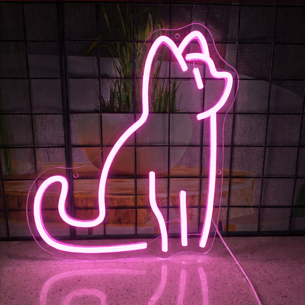 Minimalist Sitting Cat LED Neon Sign for Bedroom, Desk & Cozy Room Decor