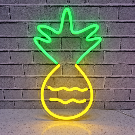 Pineapple LED Neon Sign Yellow Fruit Neon Light with Green Leaves for Bar Kitchen Wall Decor