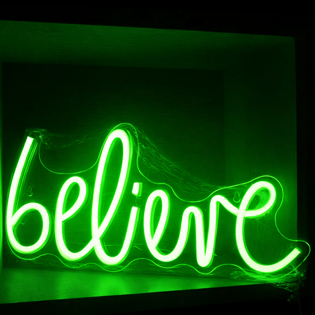 Believe Script LED Neon Sign for Bedroom Inspirational Wall Decor Light