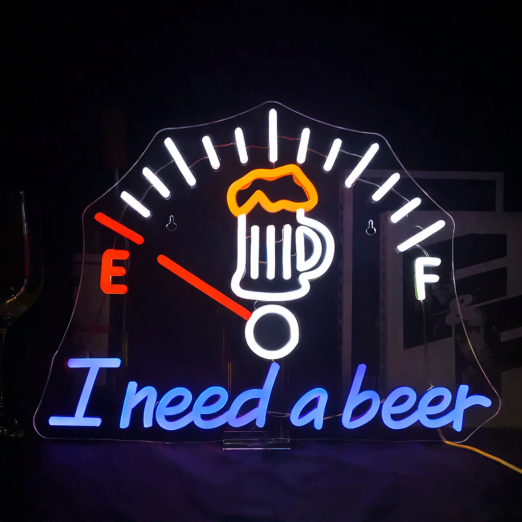 I Need a Beer LED Neon Sign Fuel Gauge Bar Neon Light for Man Cave Pub Wall Decor