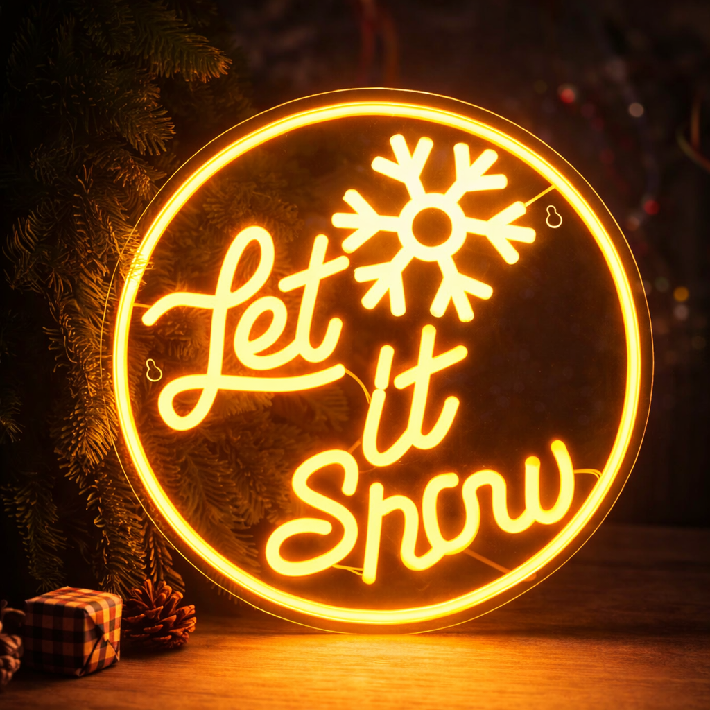 LED Let It Snow Neon Sign with Snowflake Circle Design