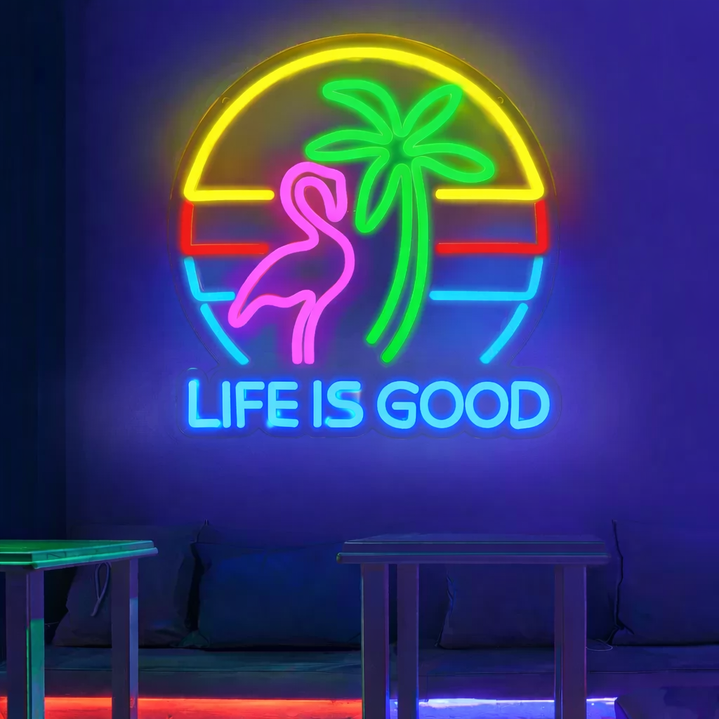 Tropical Flamingo LED Neon Sign Sunset Palm Tree Wall Light for Bar Decor