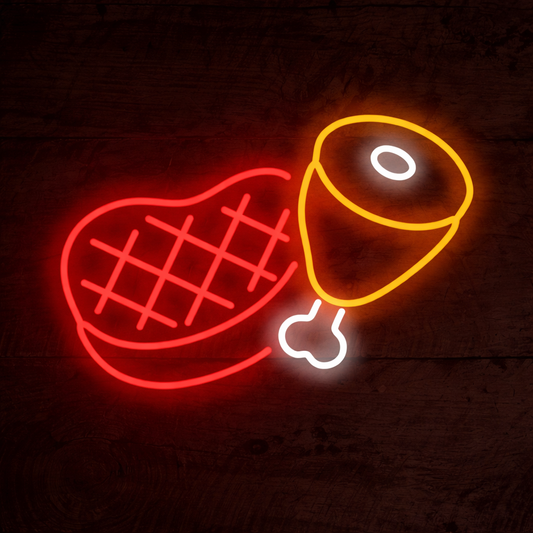 Grilled Steak & Ham LED Neon Sign for BBQ Restaurant and Kitchen Decor