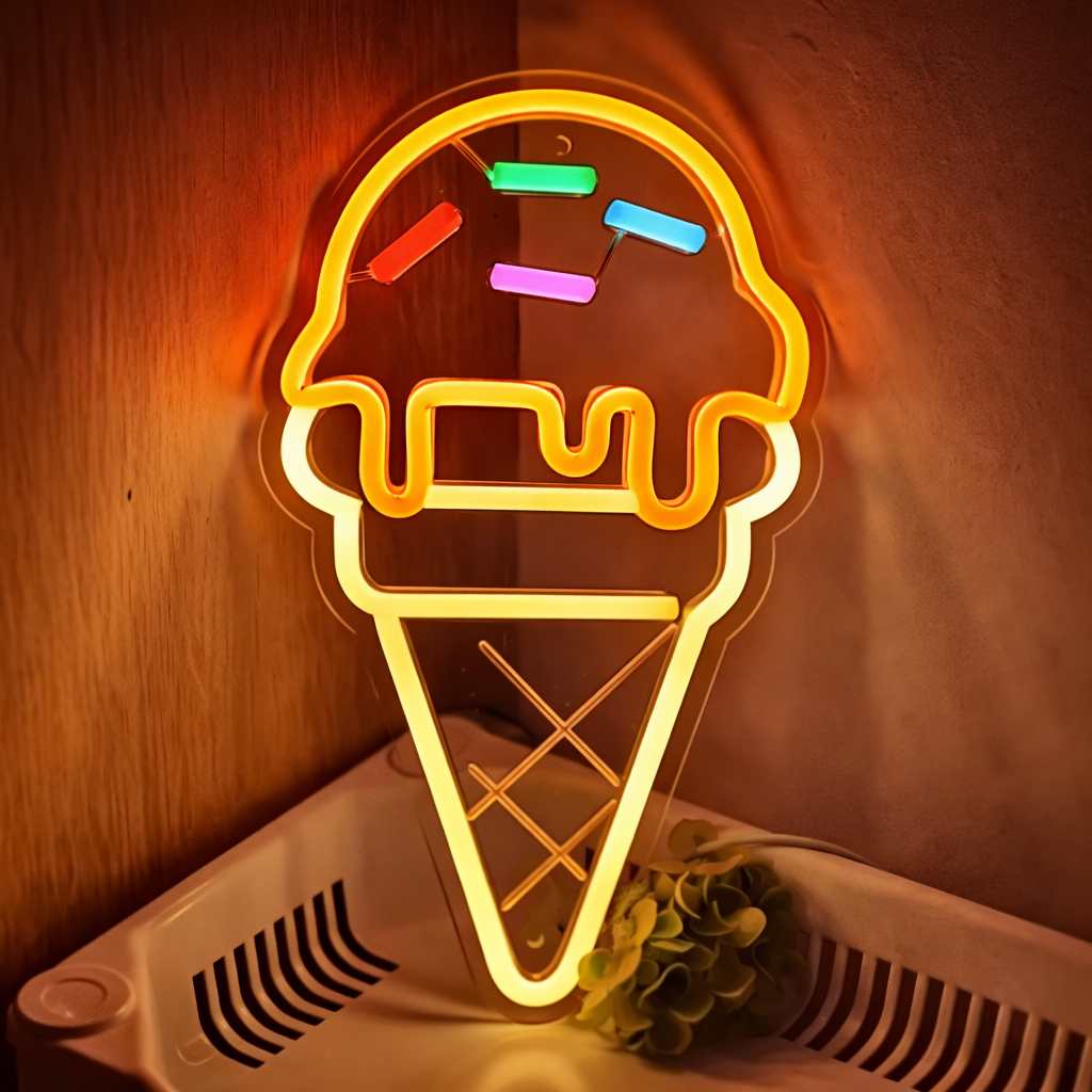 Ice Cream LED Neon Sign for Bedroom Dessert Shop Wall Decor Light